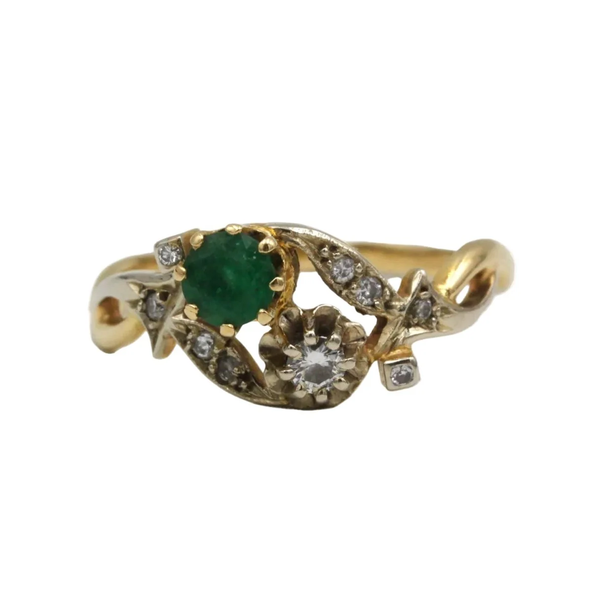 Bague Toi & Moi en or blanc, or jaune, émeraude et diamants