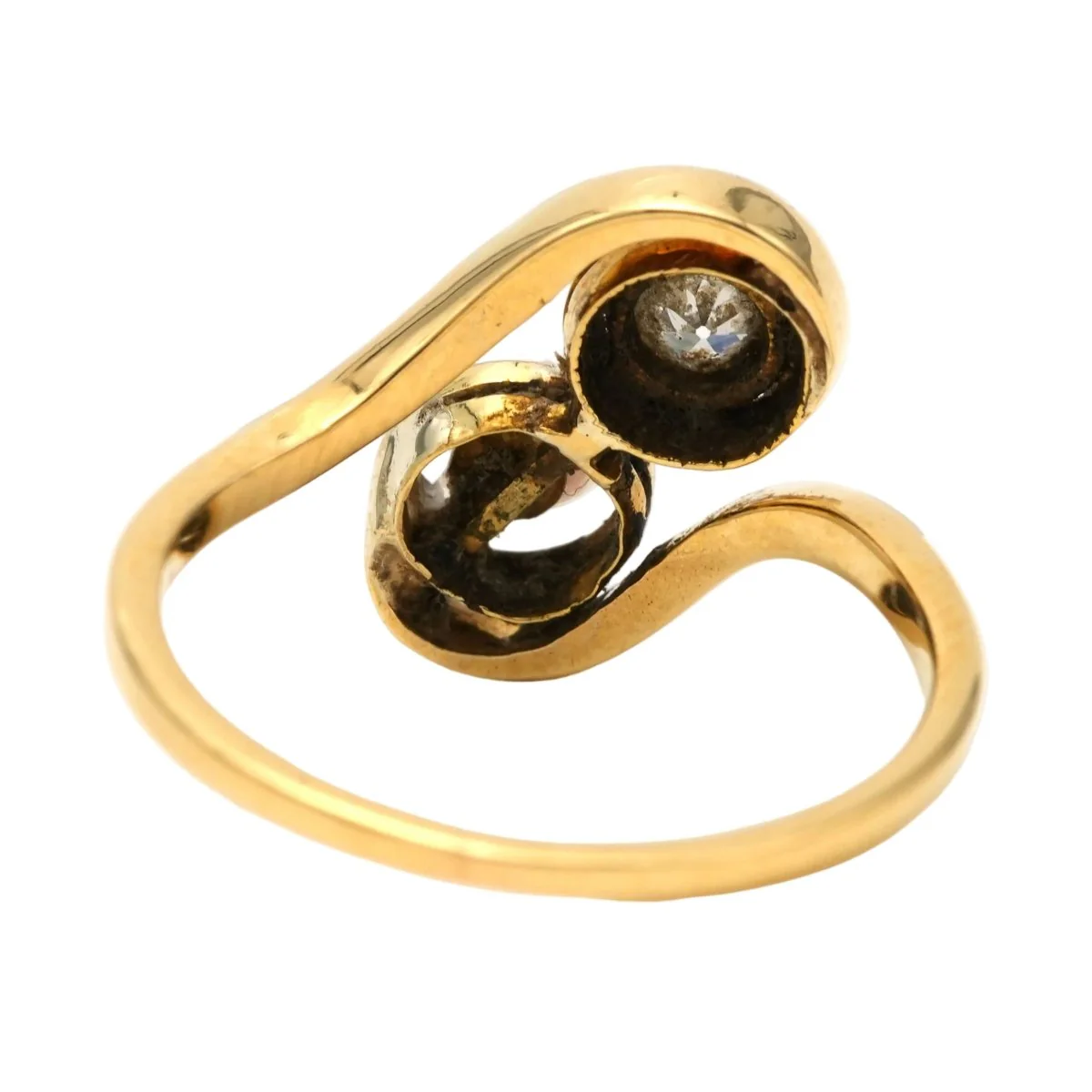 Bague Toi & Moi en or blanc, or jaune, perle et diamants - Image 4