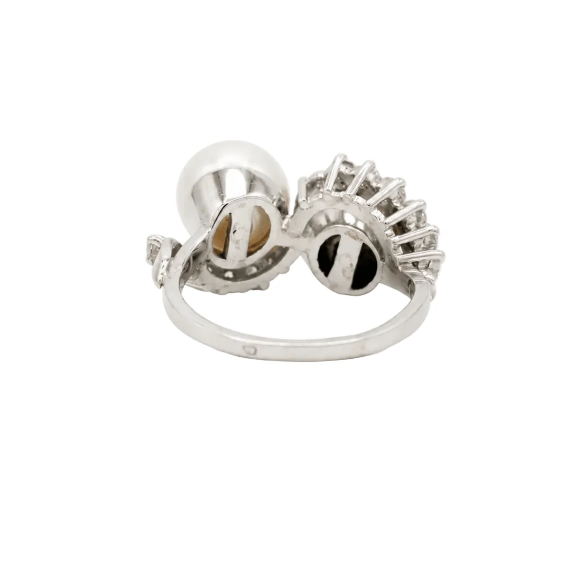 Bague Toi & Moi en or blanc, perles et diamants - Image 4