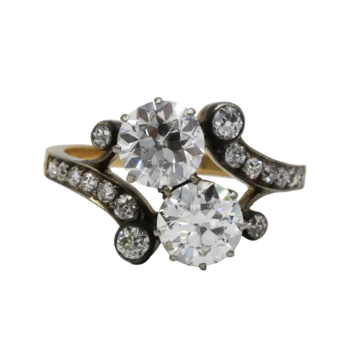 Bague Toi & Moi en or jaune, argent et diamants