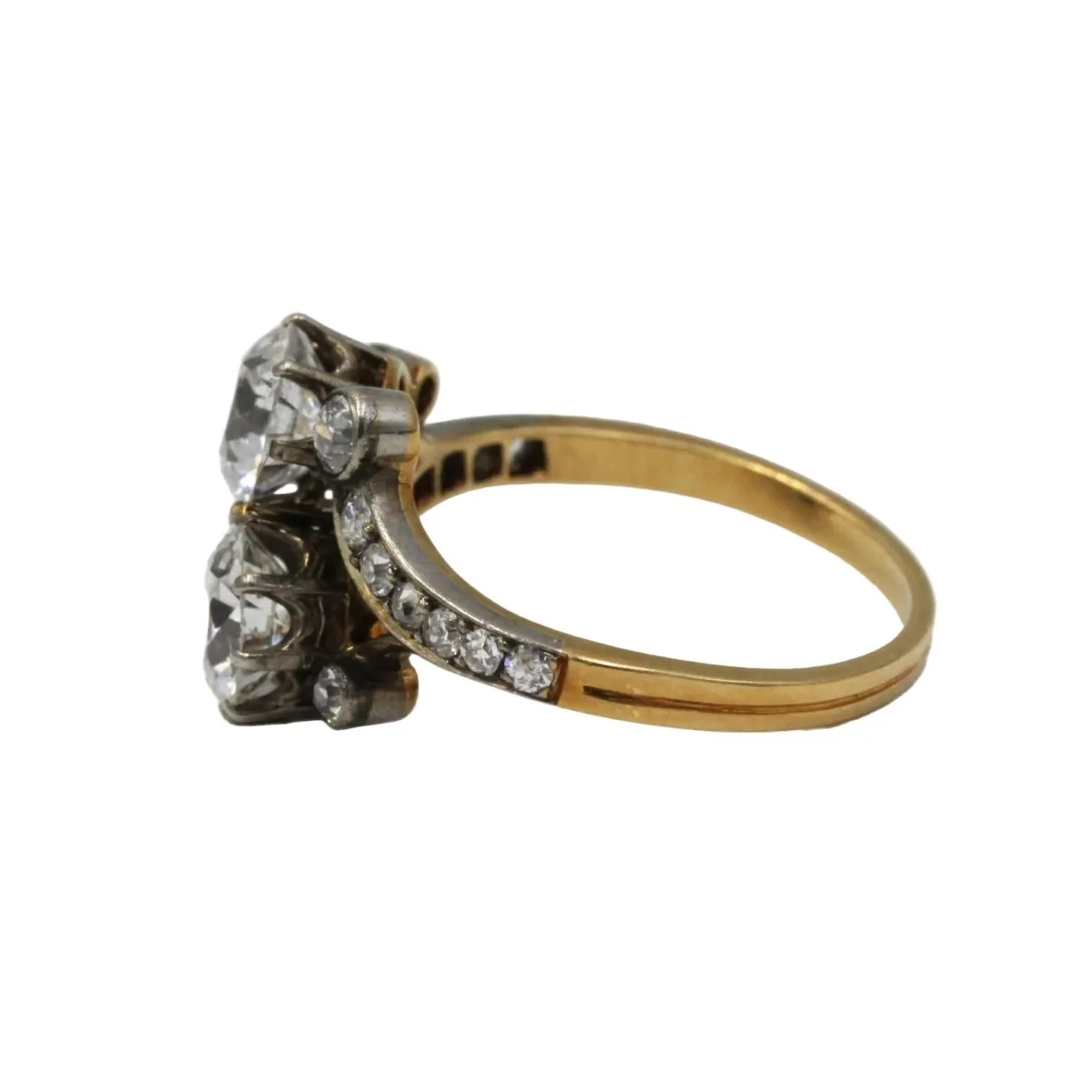 Bague Toi & Moi en or jaune, argent et diamants - Image 2