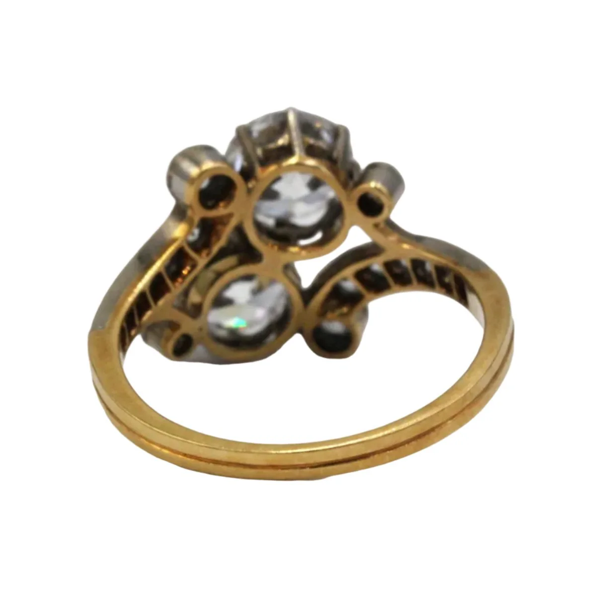 Bague Toi & Moi en or jaune, argent et diamants - Image 3