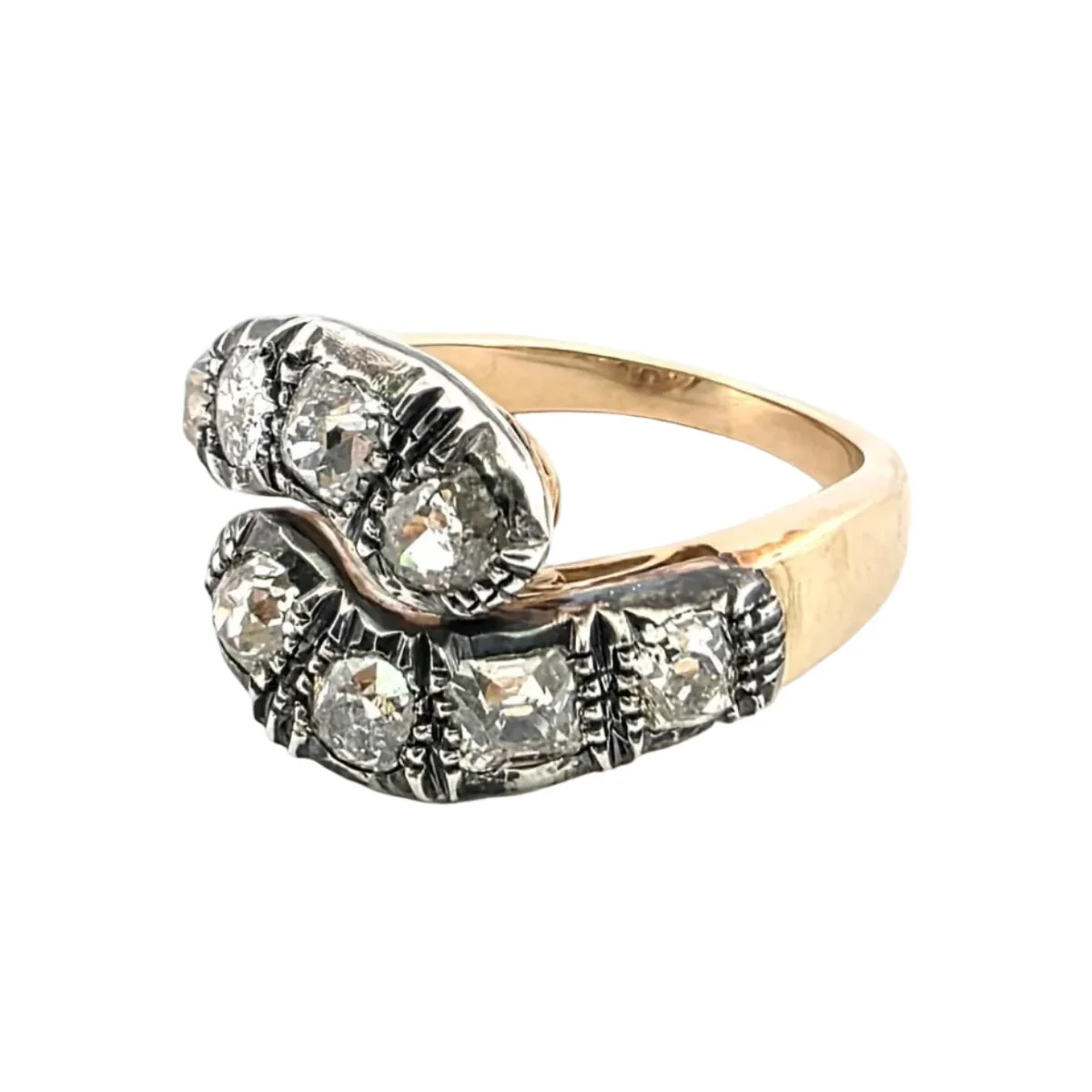 Bague Toi & Moi en or jaune, argent et diamants - Image 3