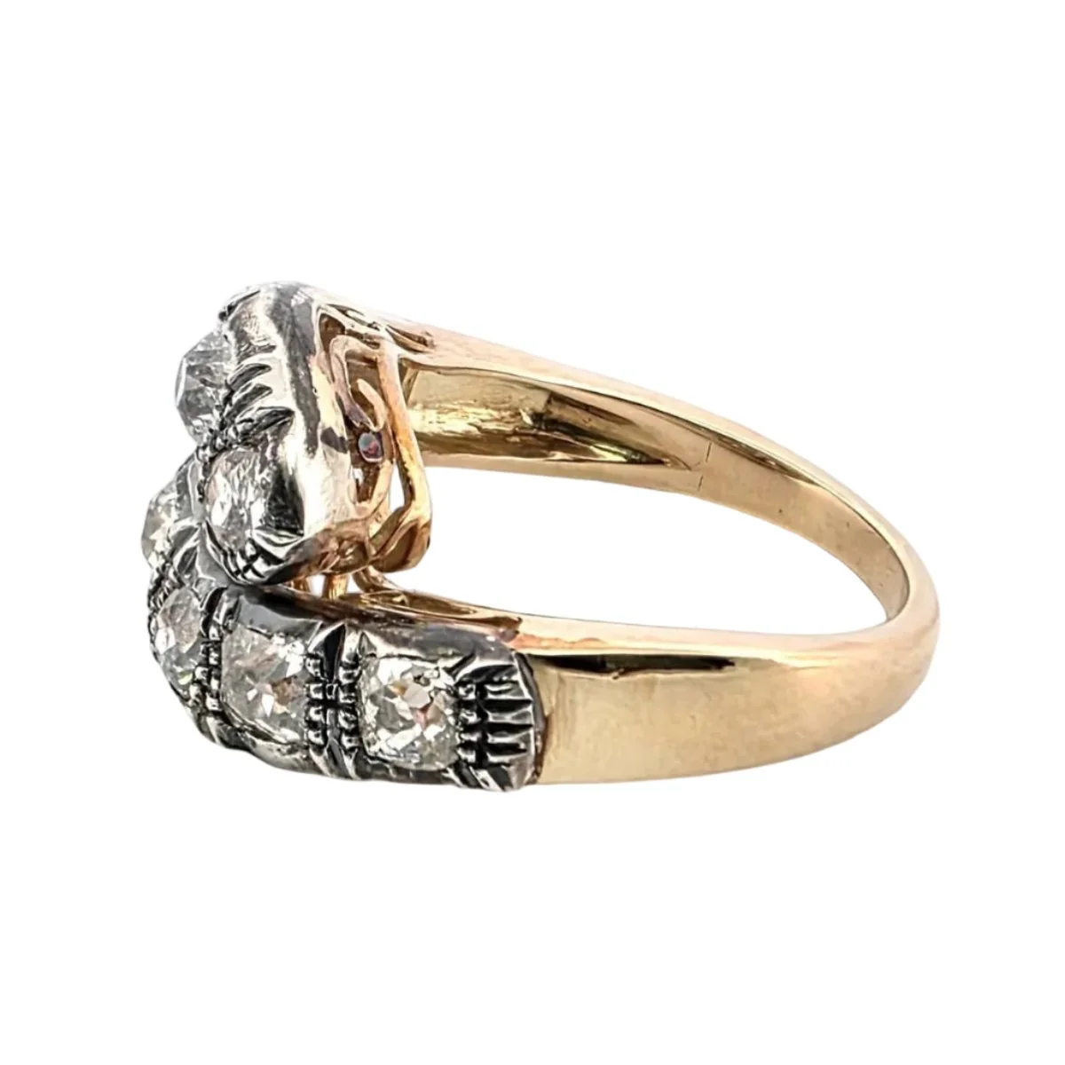 Bague Toi & Moi en or jaune, argent et diamants - Image 4