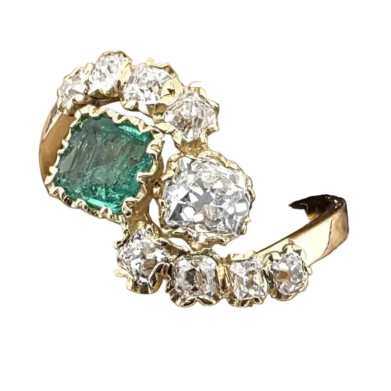 Bague Toi & Moi en or jaune, émeraude et diamants - Image 3