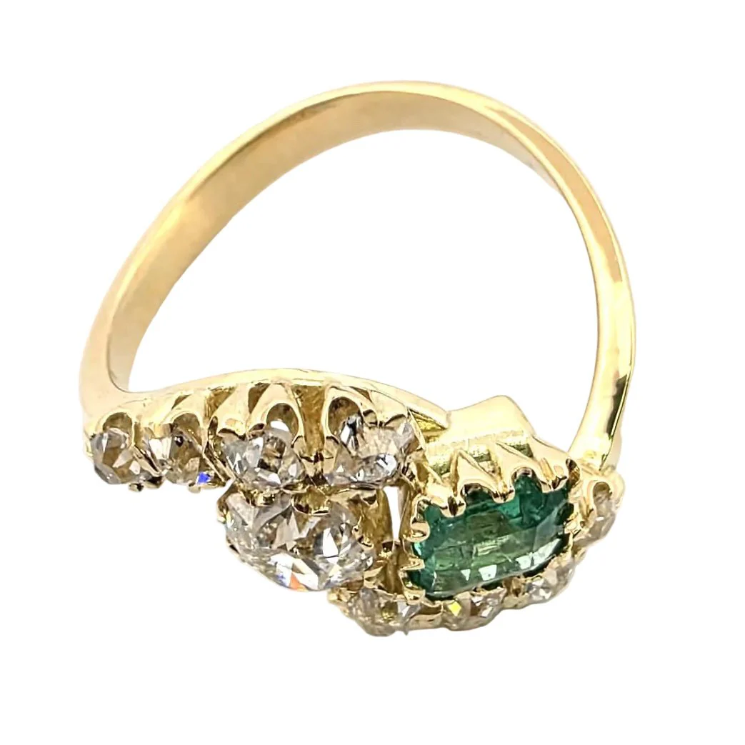 Bague Toi & Moi en or jaune, émeraude et diamants - Image 5