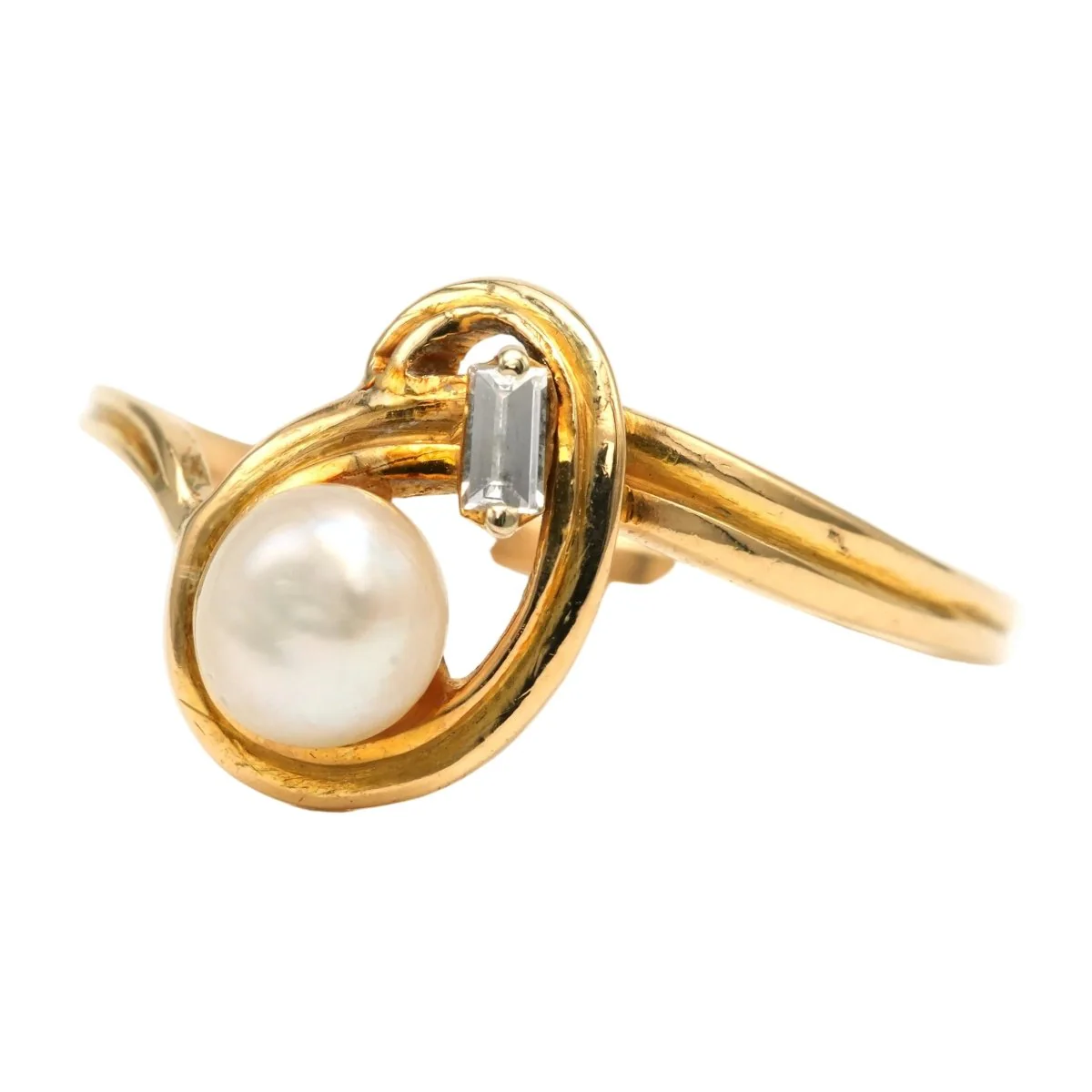 Bague Toi & Moi en or jaune, perle et diamant - Image 2