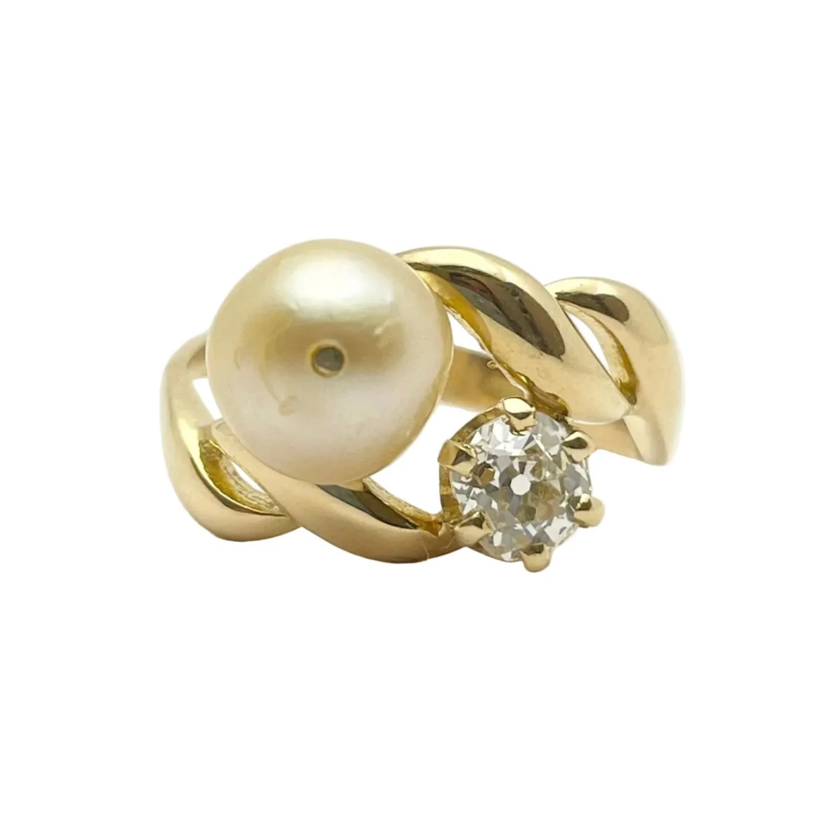 Bague Toi & Moi en or jaune, perle et diamant