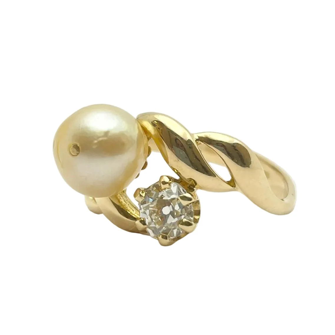Bague Toi & Moi en or jaune, perle et diamant - Image 2