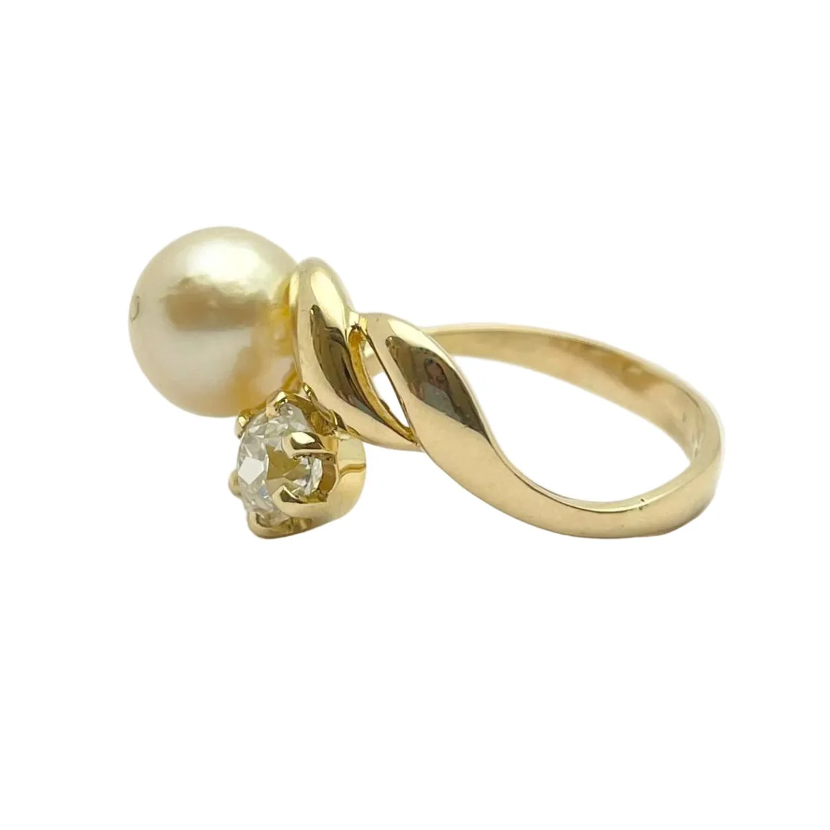 Bague Toi & Moi en or jaune, perle et diamant - Image 3