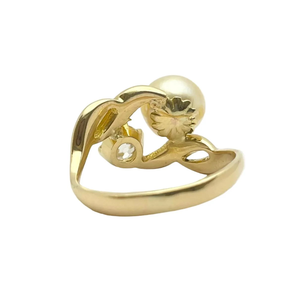 Bague Toi & Moi en or jaune, perle et diamant - Image 4