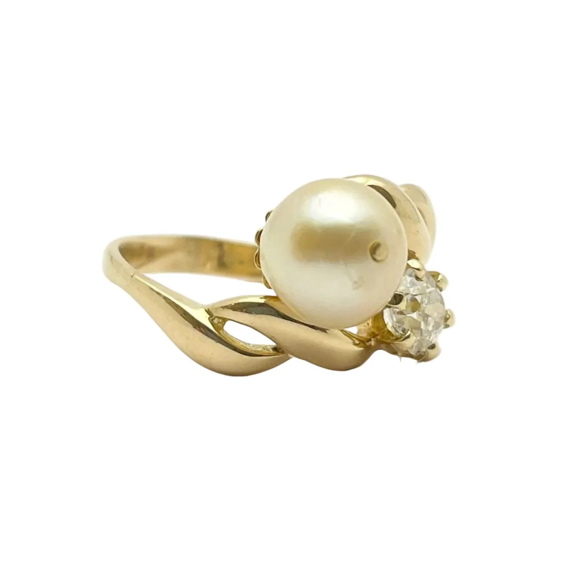 Bague Toi & Moi en or jaune, perle et diamant - Image 6