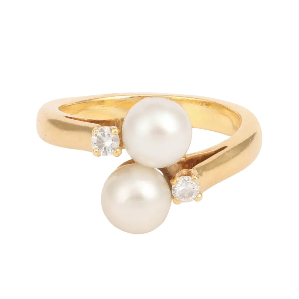 Bague Toi & Moi en or jaune, perles et diamants