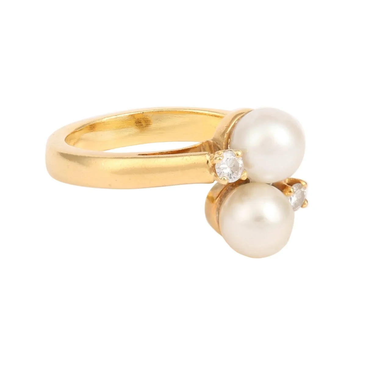 Bague Toi & Moi en or jaune, perles et diamants - Image 3