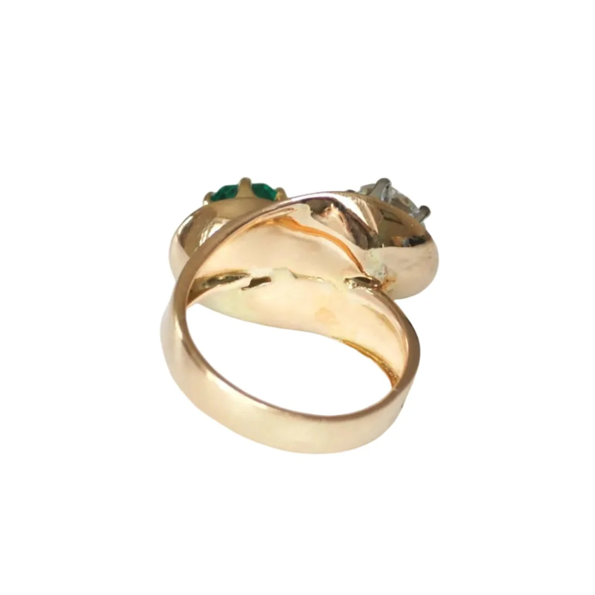 Bague Toi & Moi en or jaune, platine, émeraude et diamants - Image 4