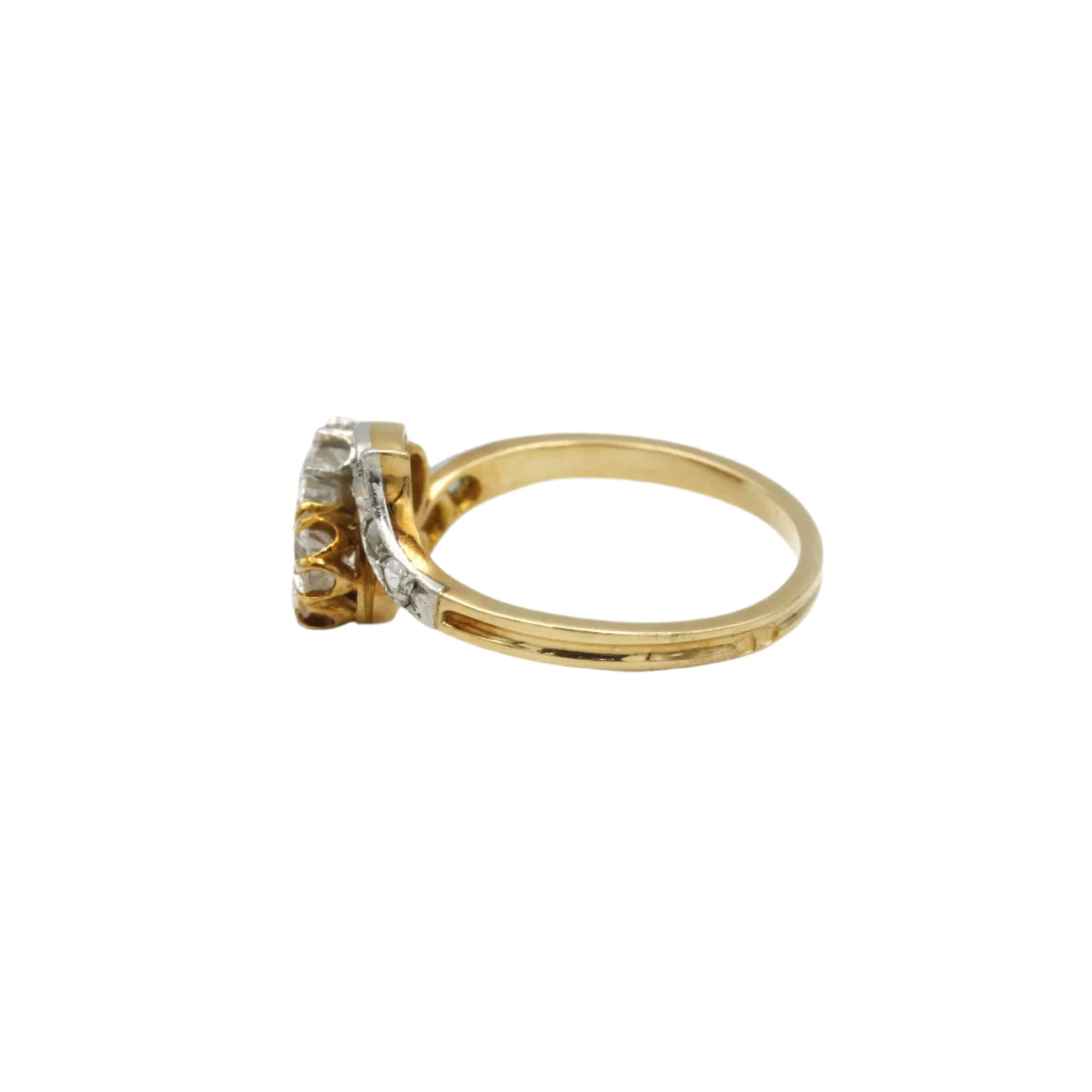 Bague Toi & Moi en or jaune, platine et diamants - Image 3
