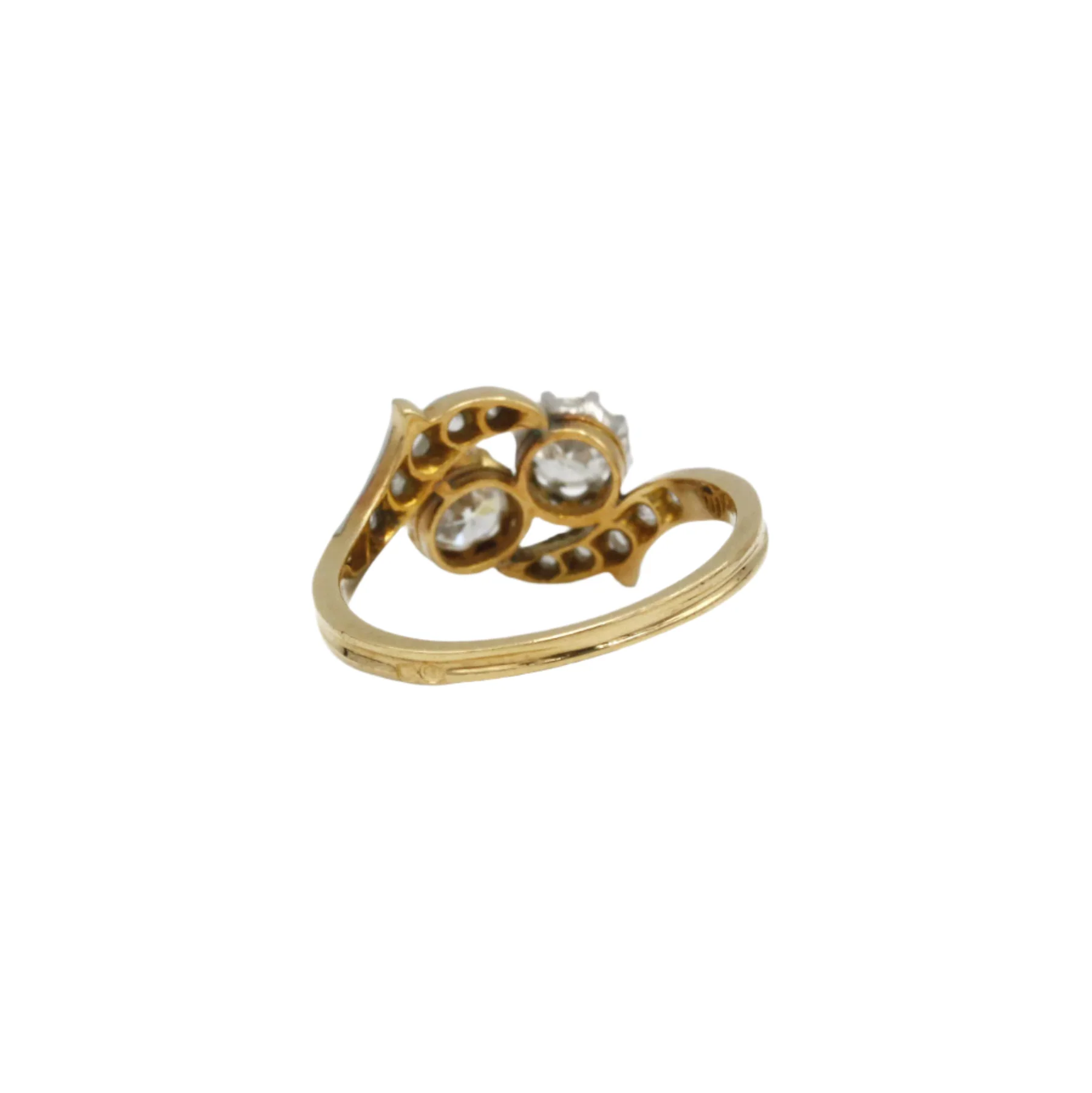 Bague Toi & Moi en or jaune, platine et diamants - Image 4
