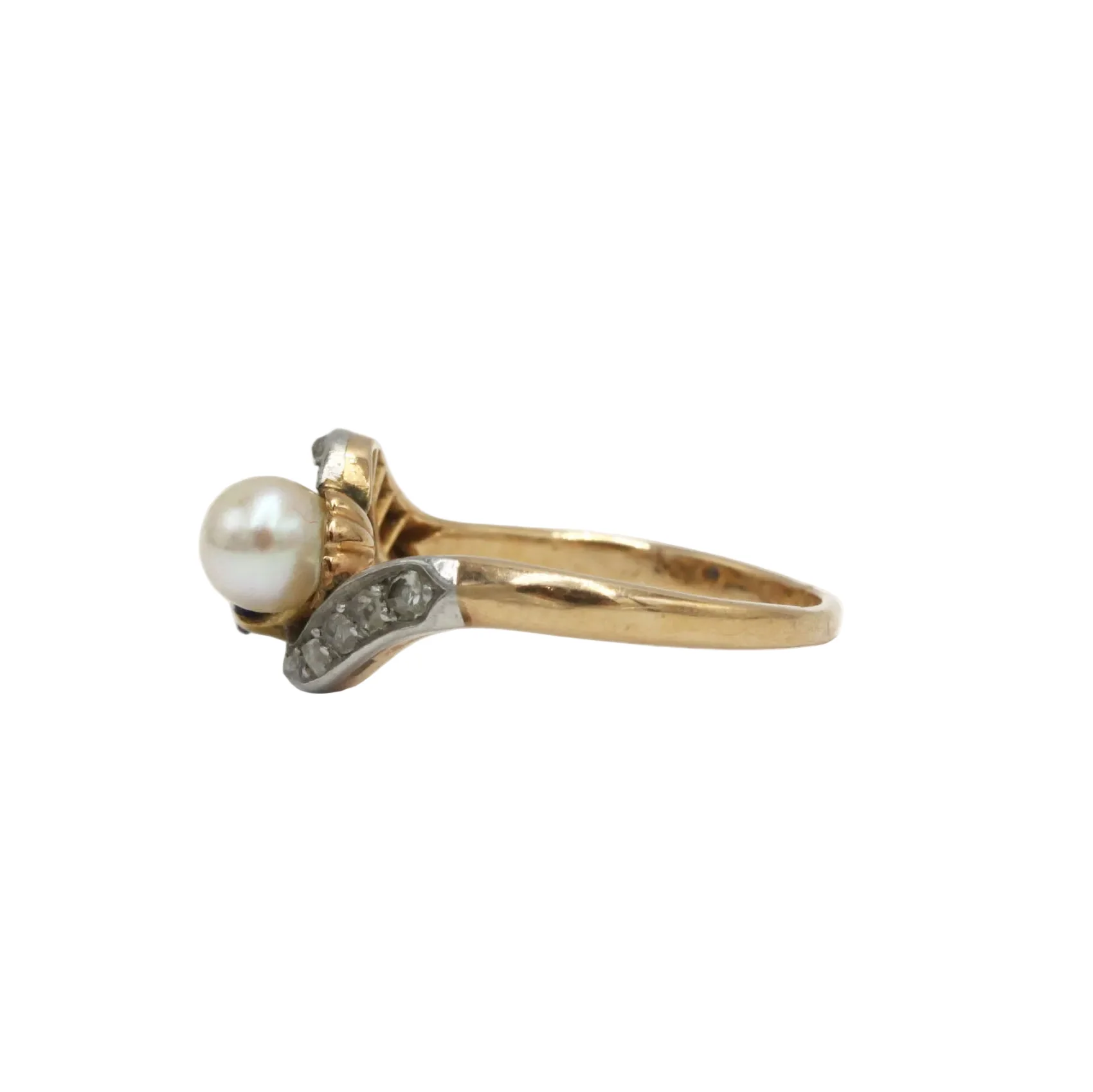 Bague Toi & Moi en or jaune, platine, saphir, perle, et diamants - Image 3