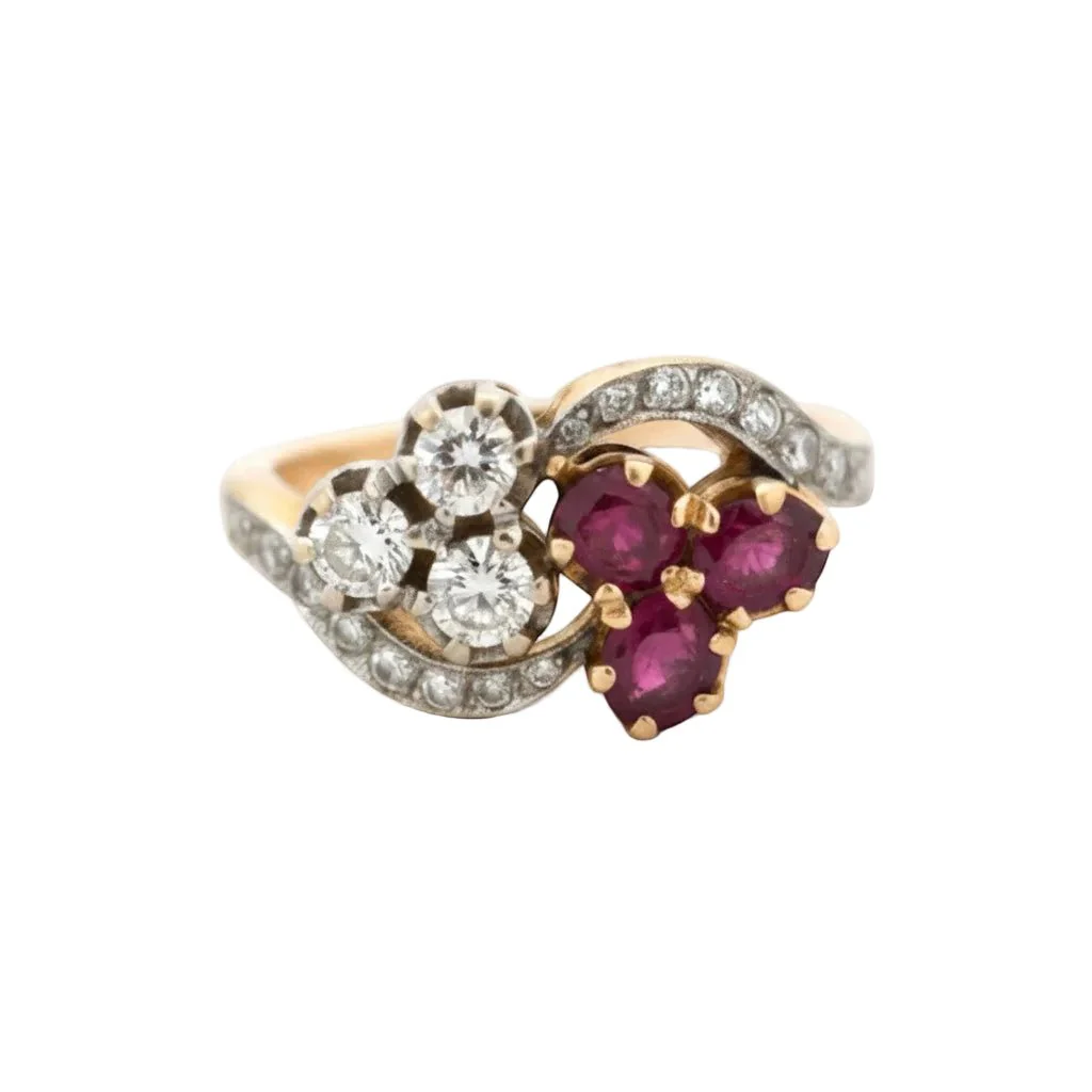 Bague Toi & Moi en or jaune, rubis et diamants