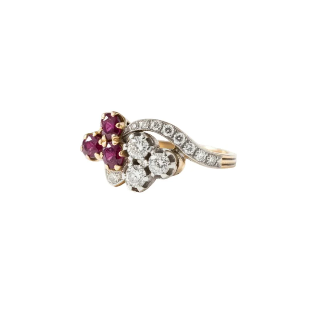 Bague Toi & Moi en or jaune, rubis et diamants - Image 3