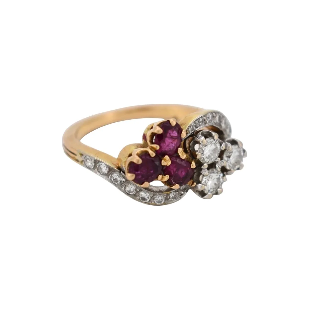 Bague Toi & Moi en or jaune, rubis et diamants - Image 6