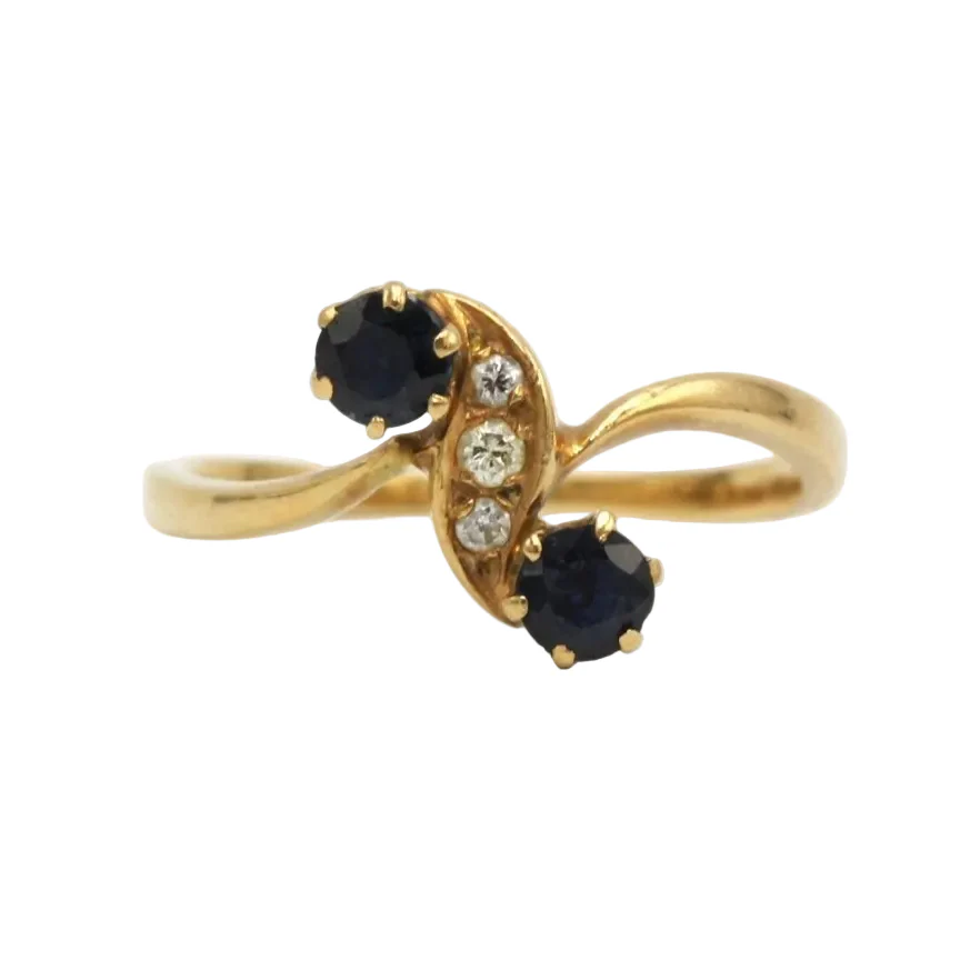 Bague Toi & Moi en or jaune, saphirs  et diamants
