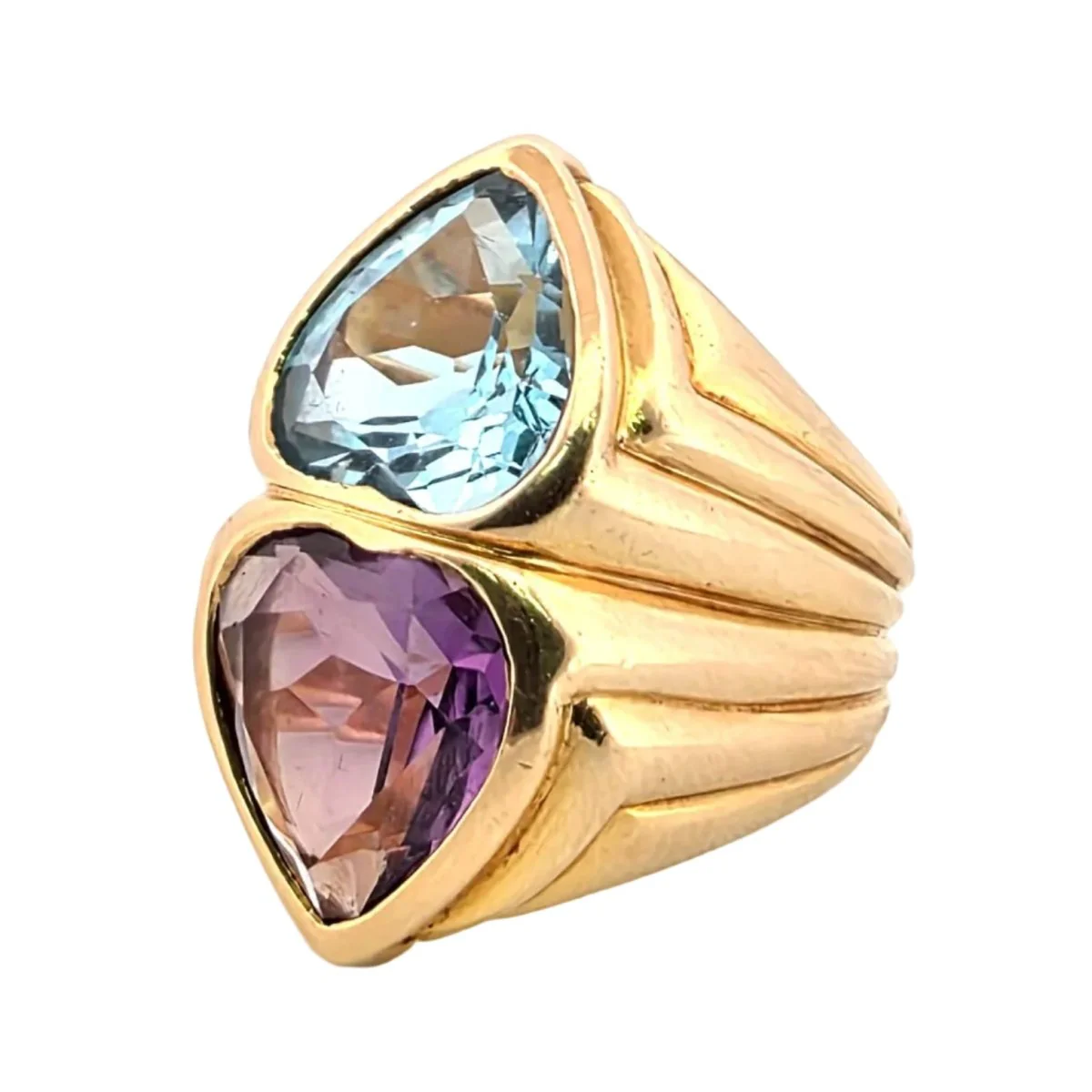 Bague Toi & Moi en or jaune, topaze et ambre - Image 3