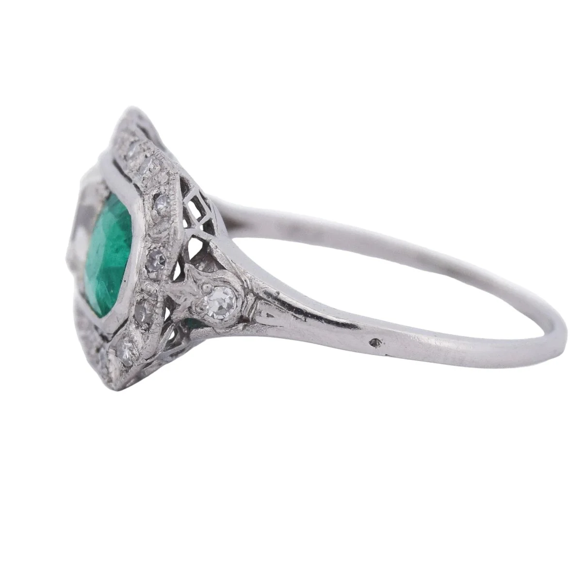 Bague Toi & Moi en platine, émeraude et diamants - Image 4