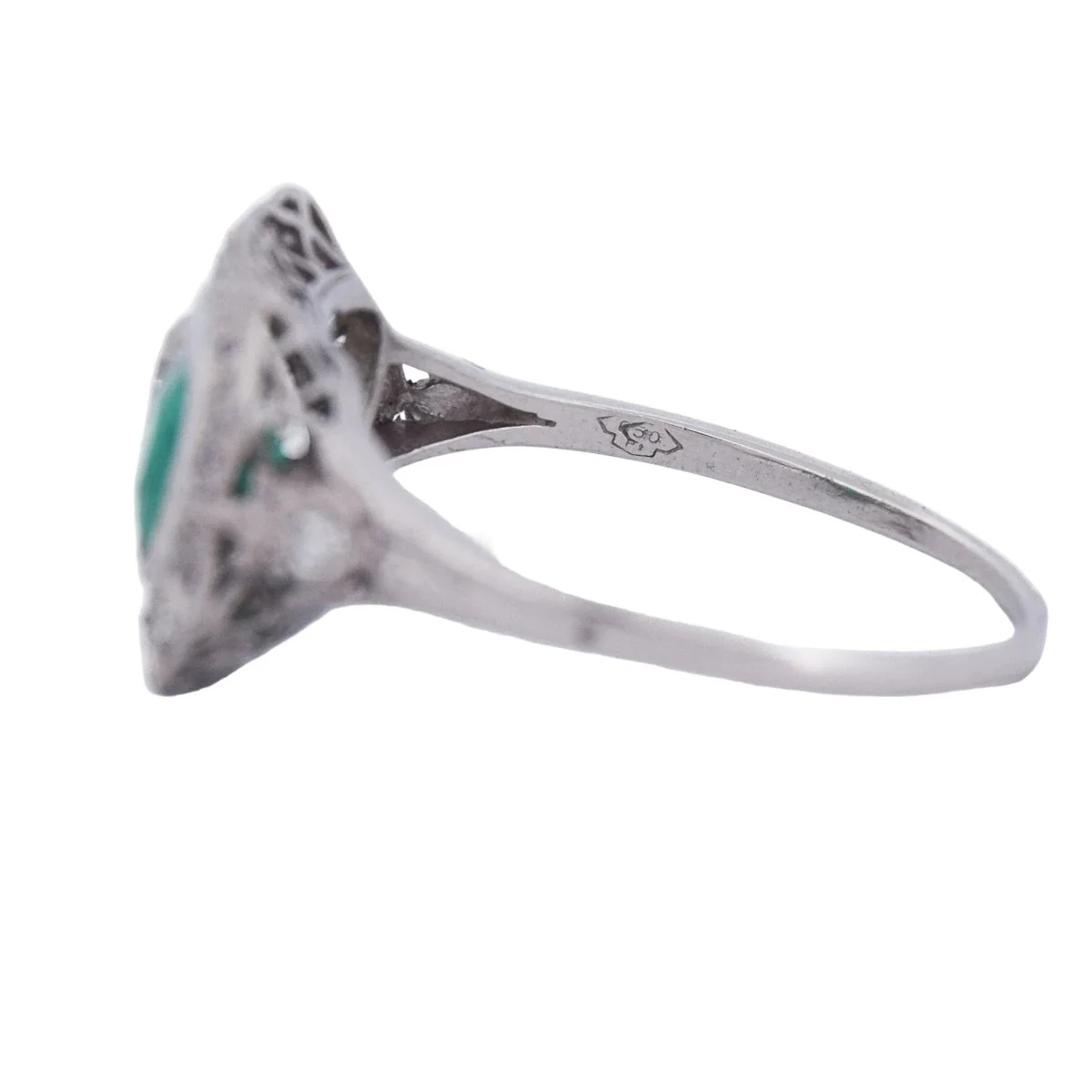 Bague Toi & Moi en platine, émeraude et diamants - Image 5