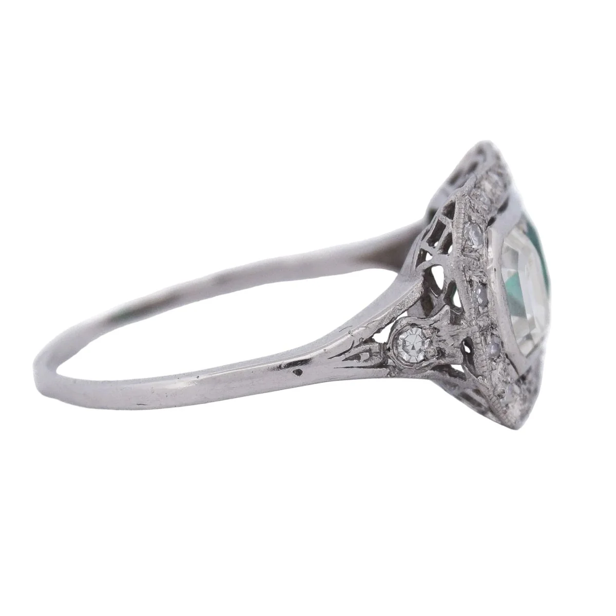 Bague Toi & Moi en platine, émeraude et diamants - Image 7