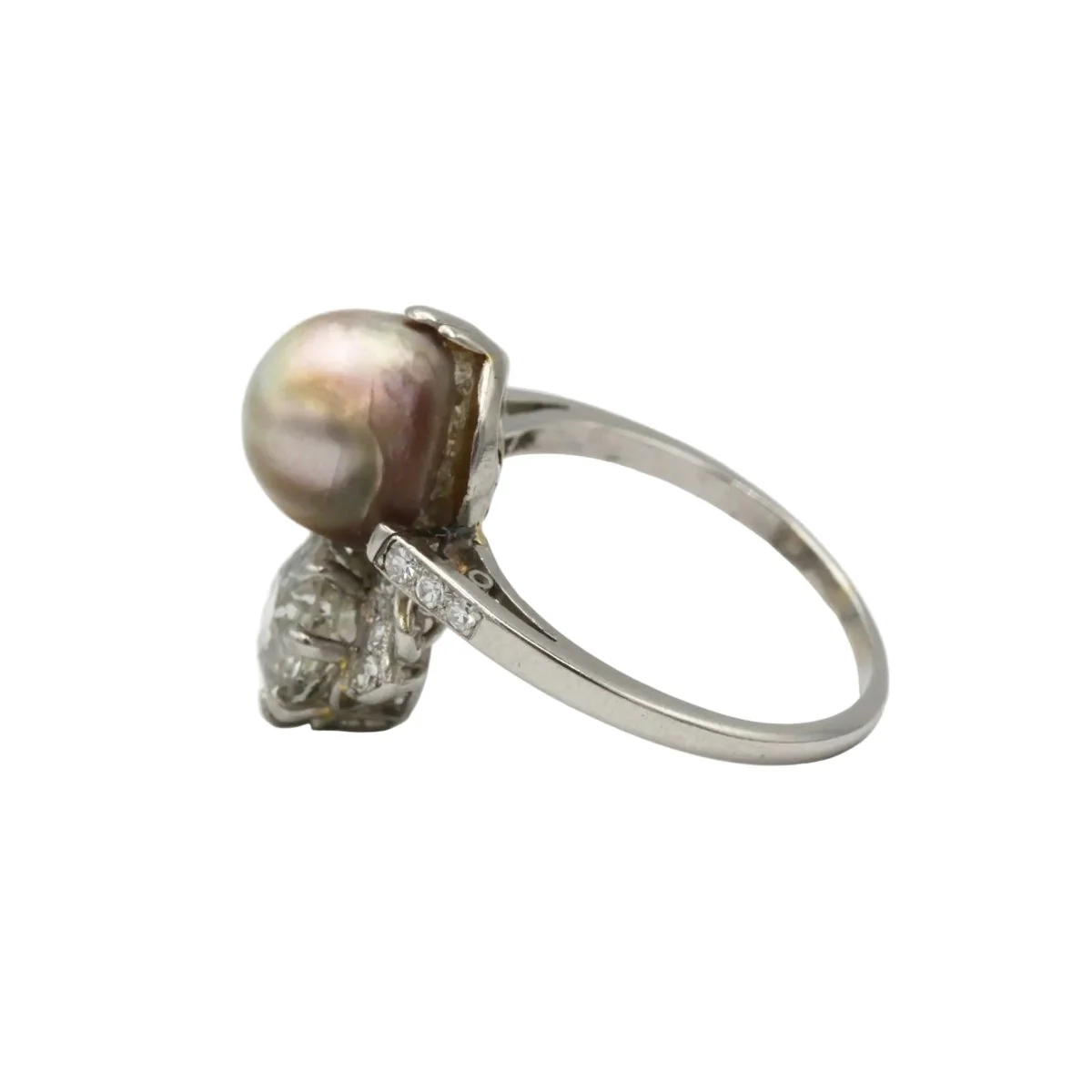 Bague Toi & Moi en platine, perle et diamants - Image 4