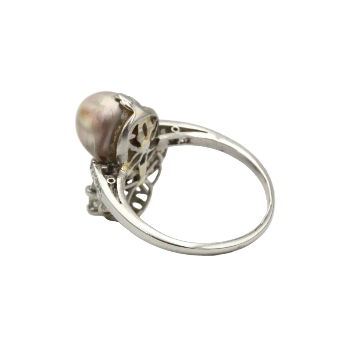 Bague Toi & Moi en platine, perle et diamants - Image 5
