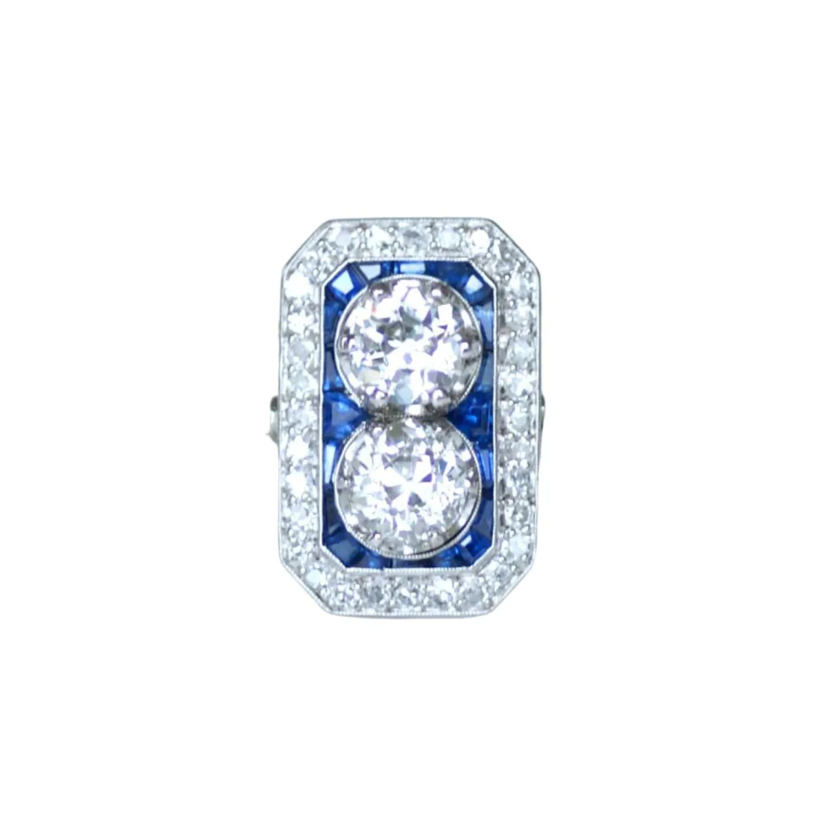 Bague Toi & Moi en platine, saphirs et diamants