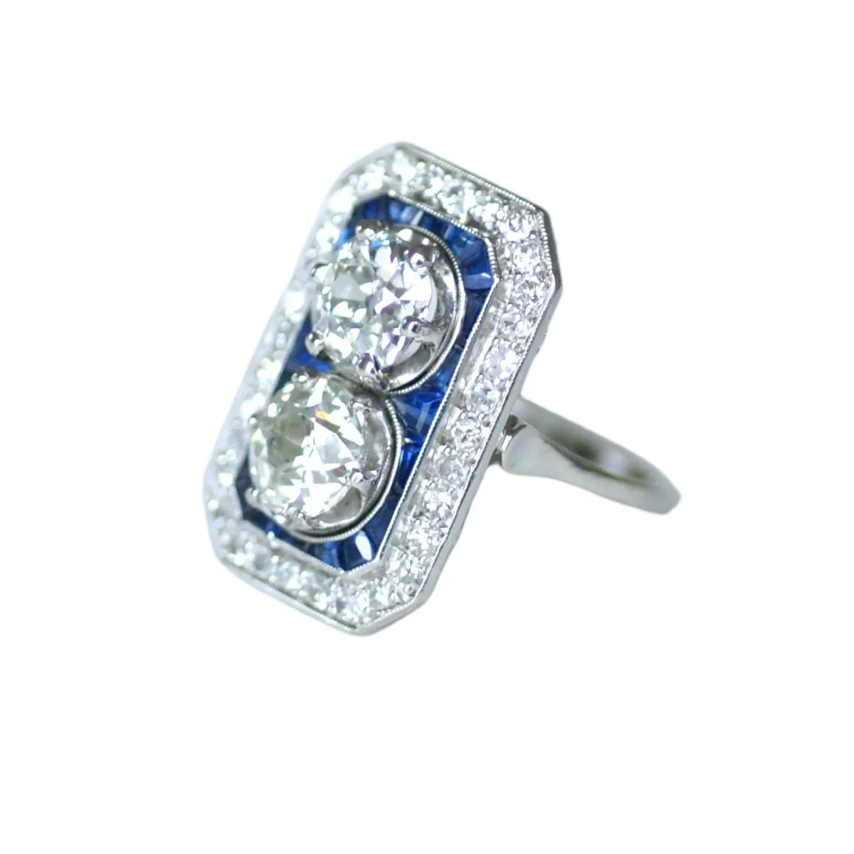 Bague Toi & Moi en platine, saphirs et diamants - Image 3