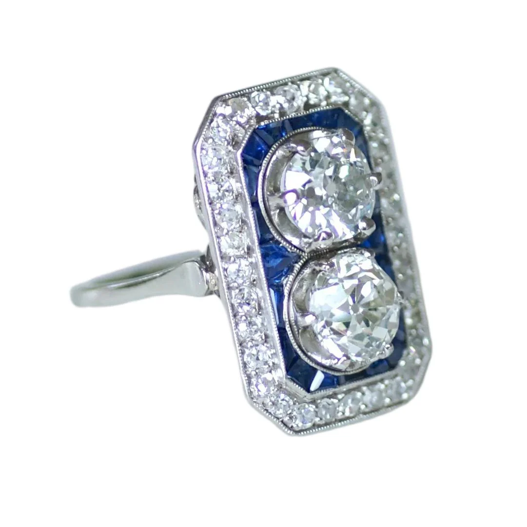 Bague Toi & Moi en platine, saphirs et diamants - Image 5