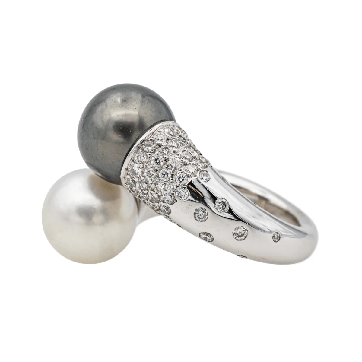 Bague Toi & moi en or blanc, perles et diamants - Image 4