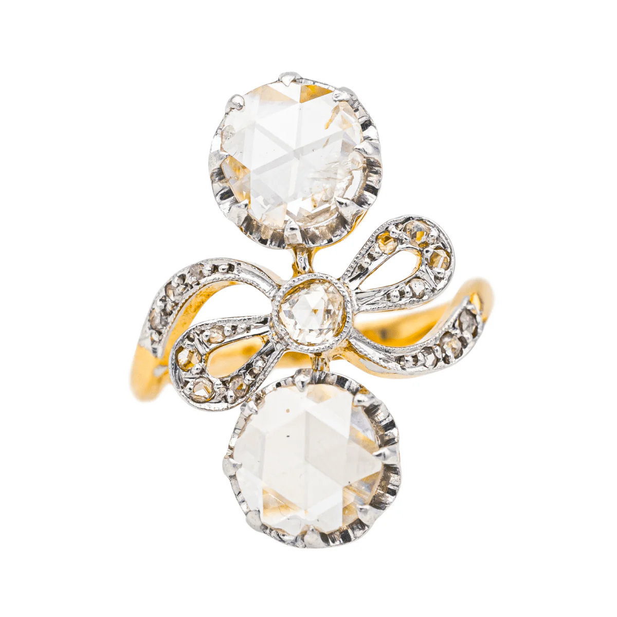 Bague Toi & Moi en or jaune, platine et diamants