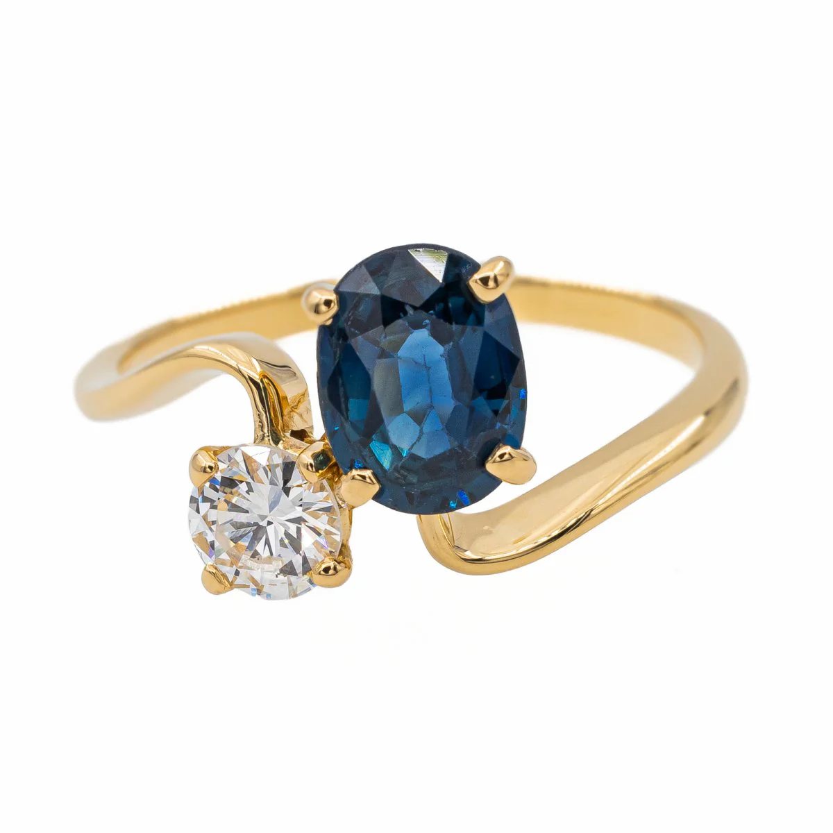 Bague Toi & Moi en Or jaune, Saphir et Diamant