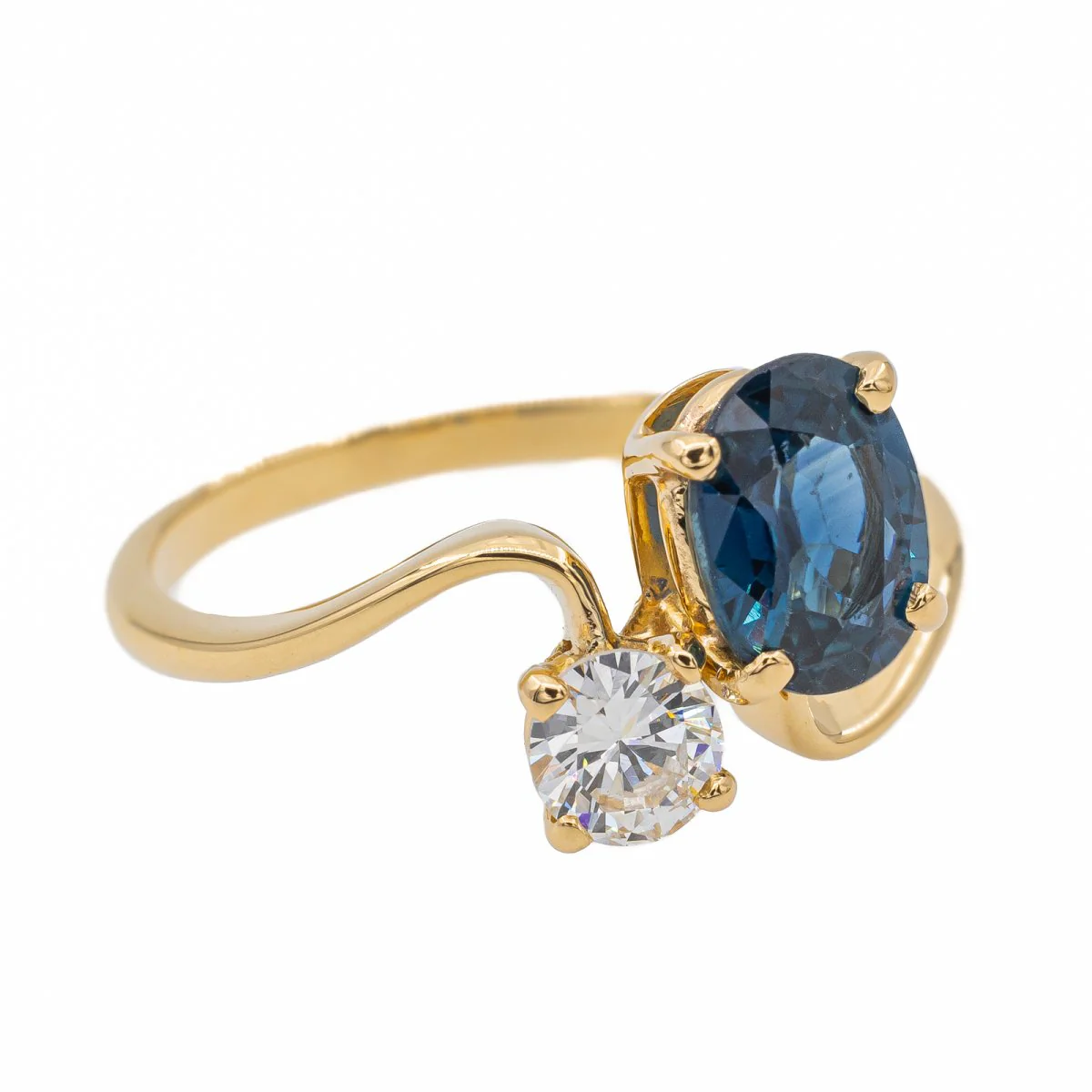 Bague Toi & Moi en Or jaune, Saphir et Diamant - Image 6