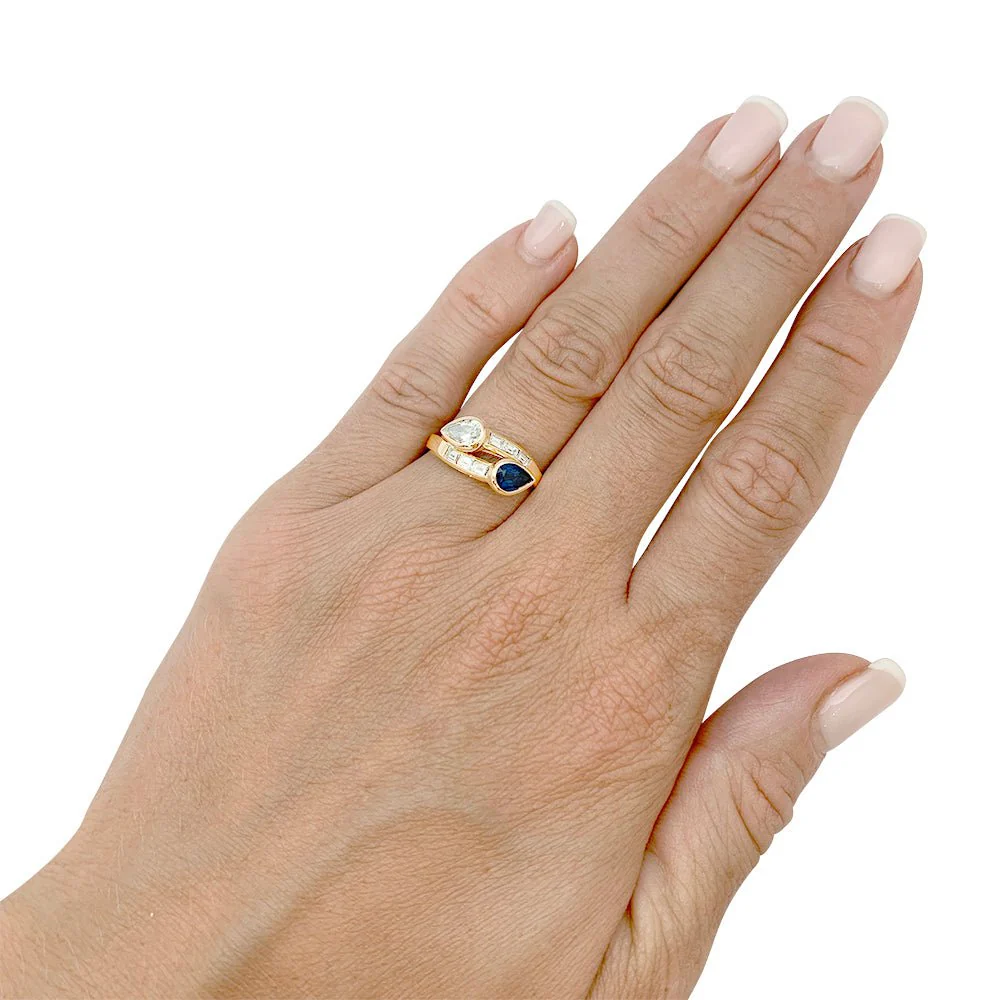 Bague "Toi & Moi" vintage, saphir et diamants - Image 4