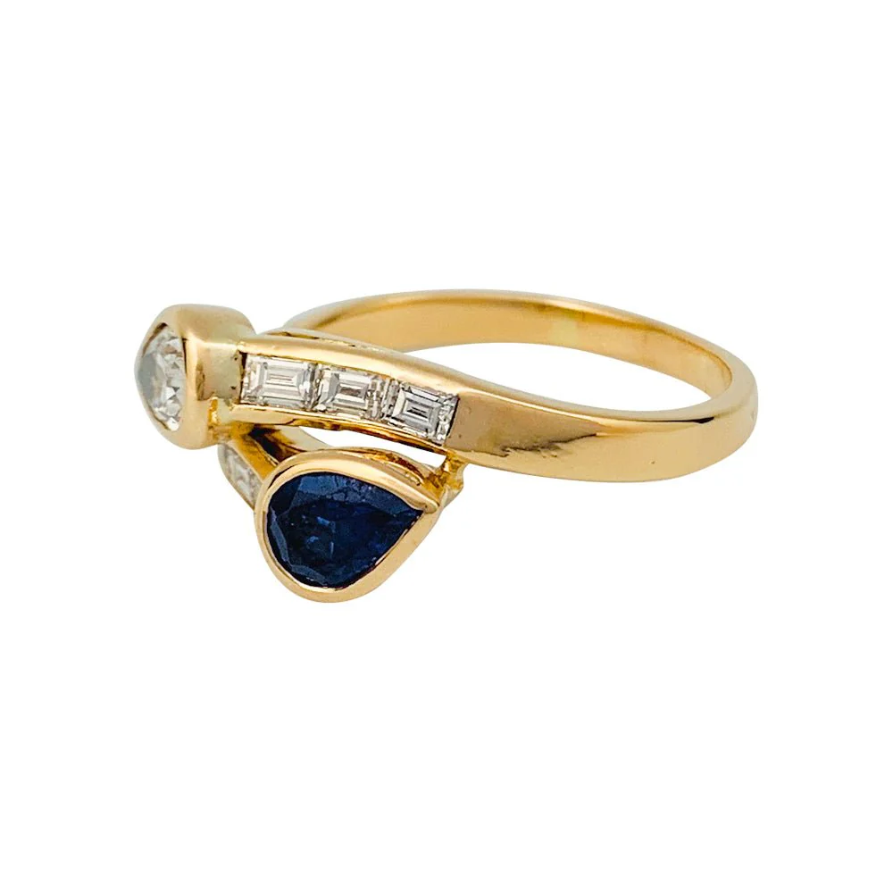 Bague "Toi & Moi" vintage, saphir et diamants - Image 7