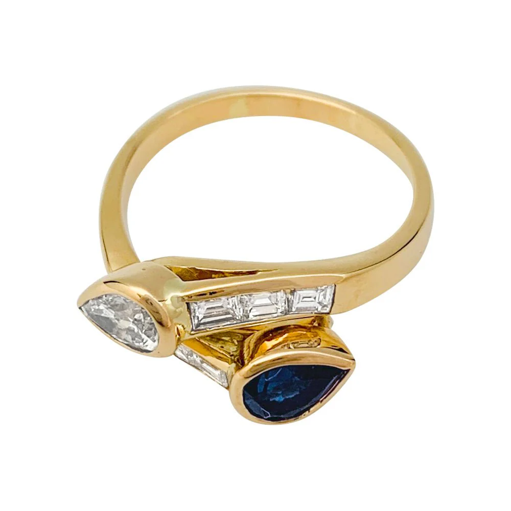 Bague "Toi & Moi" vintage, saphir et diamants - Image 9