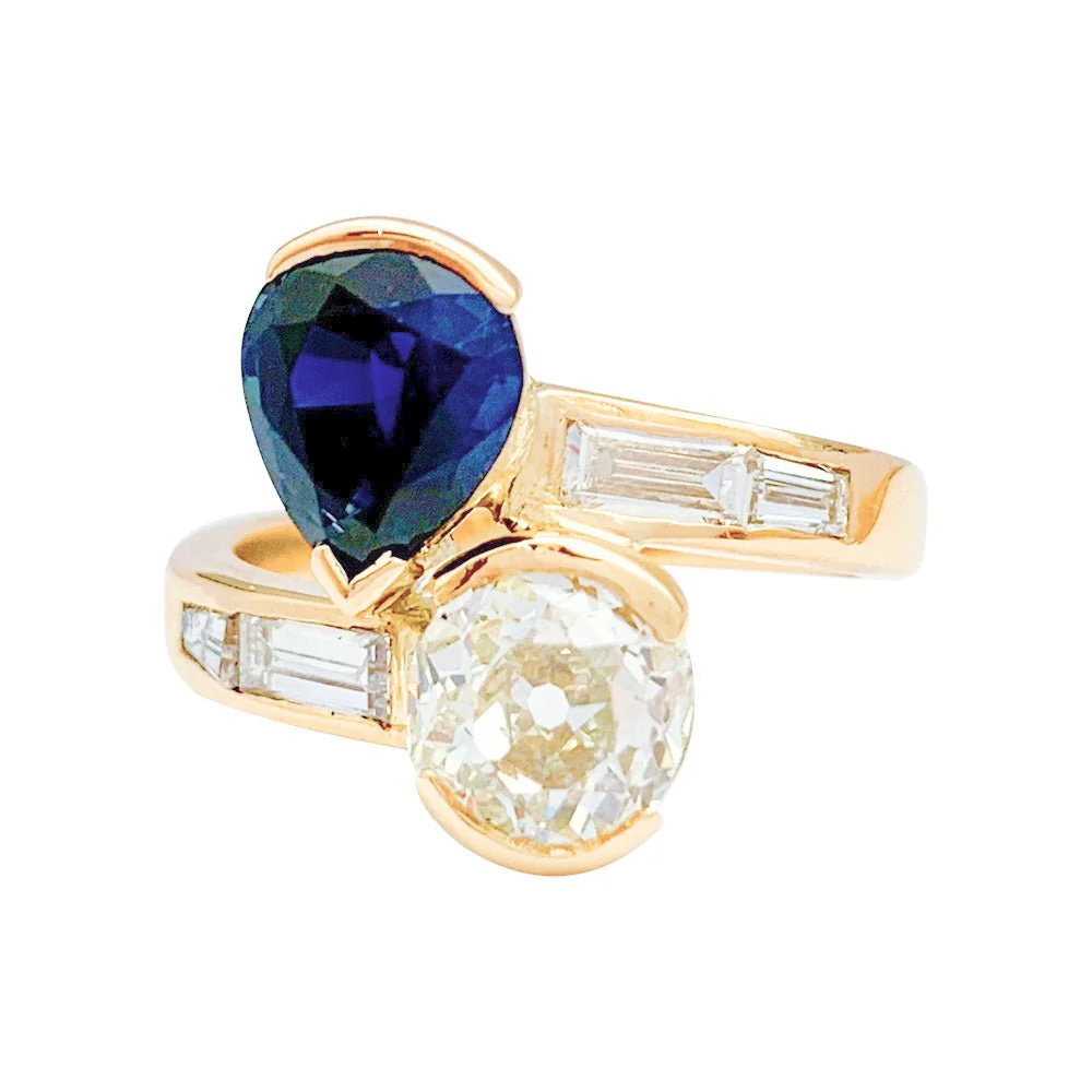 Bague "Toi & Moi" vintage, saphir et diamants
