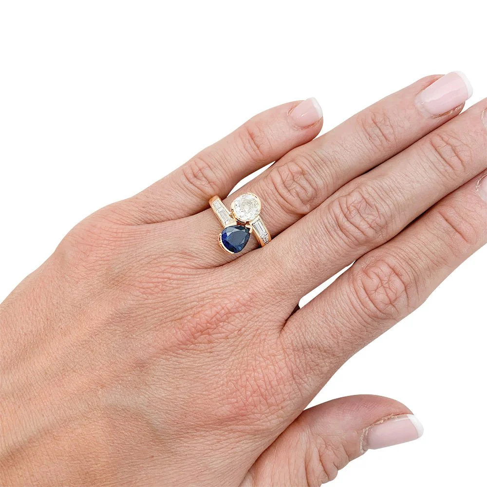 Bague "Toi & Moi" vintage, saphir et diamants - Image 10