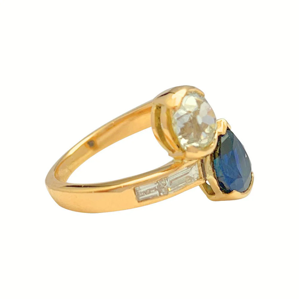 Bague "Toi & Moi" vintage, saphir et diamants - Image 6