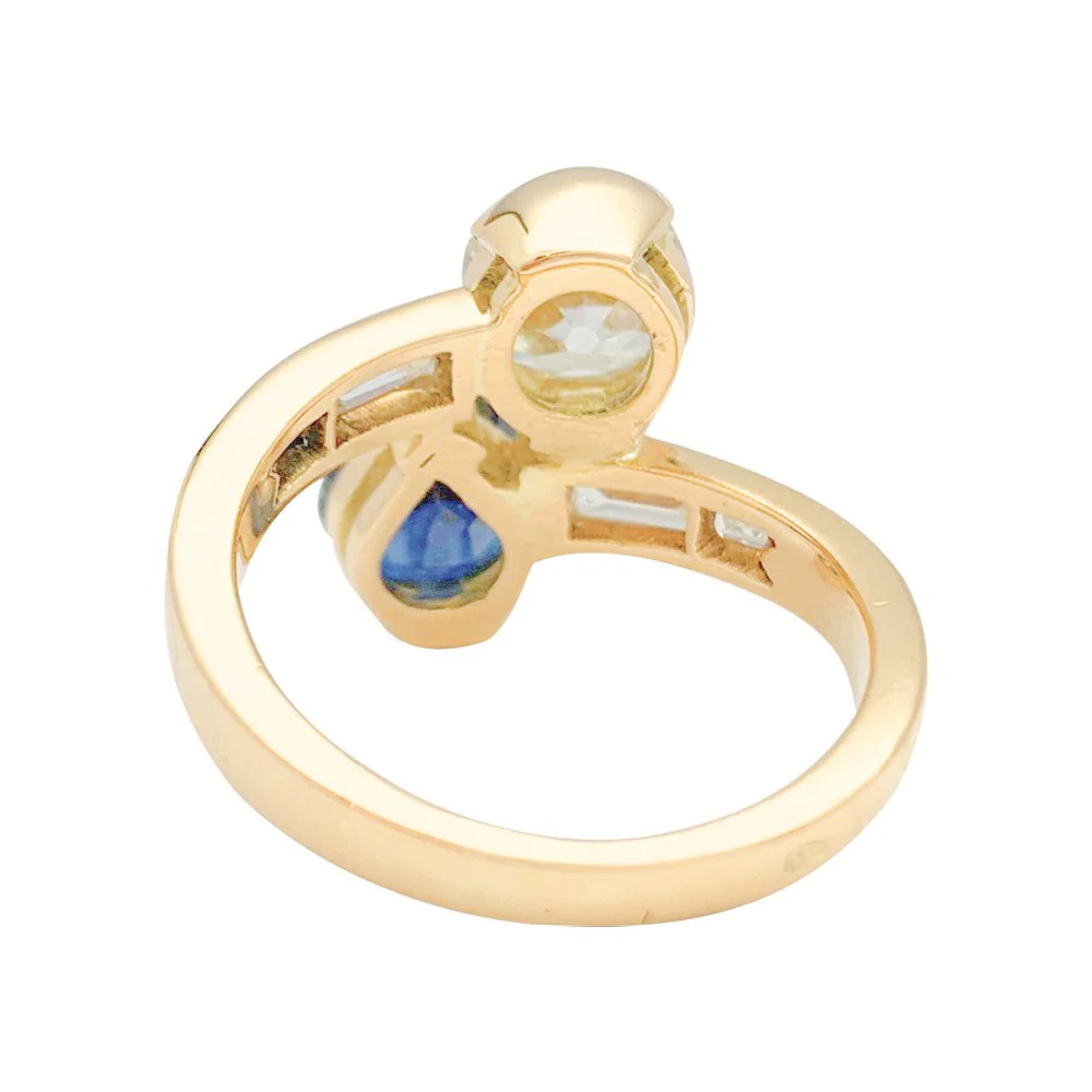 Bague "Toi & Moi" vintage, saphir et diamants - Image 7