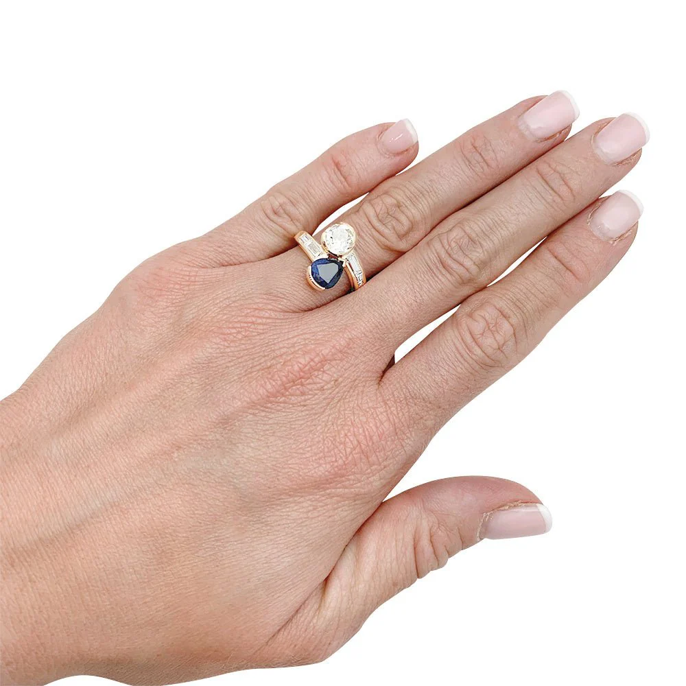 Bague "Toi & Moi" vintage, saphir et diamants - Image 8