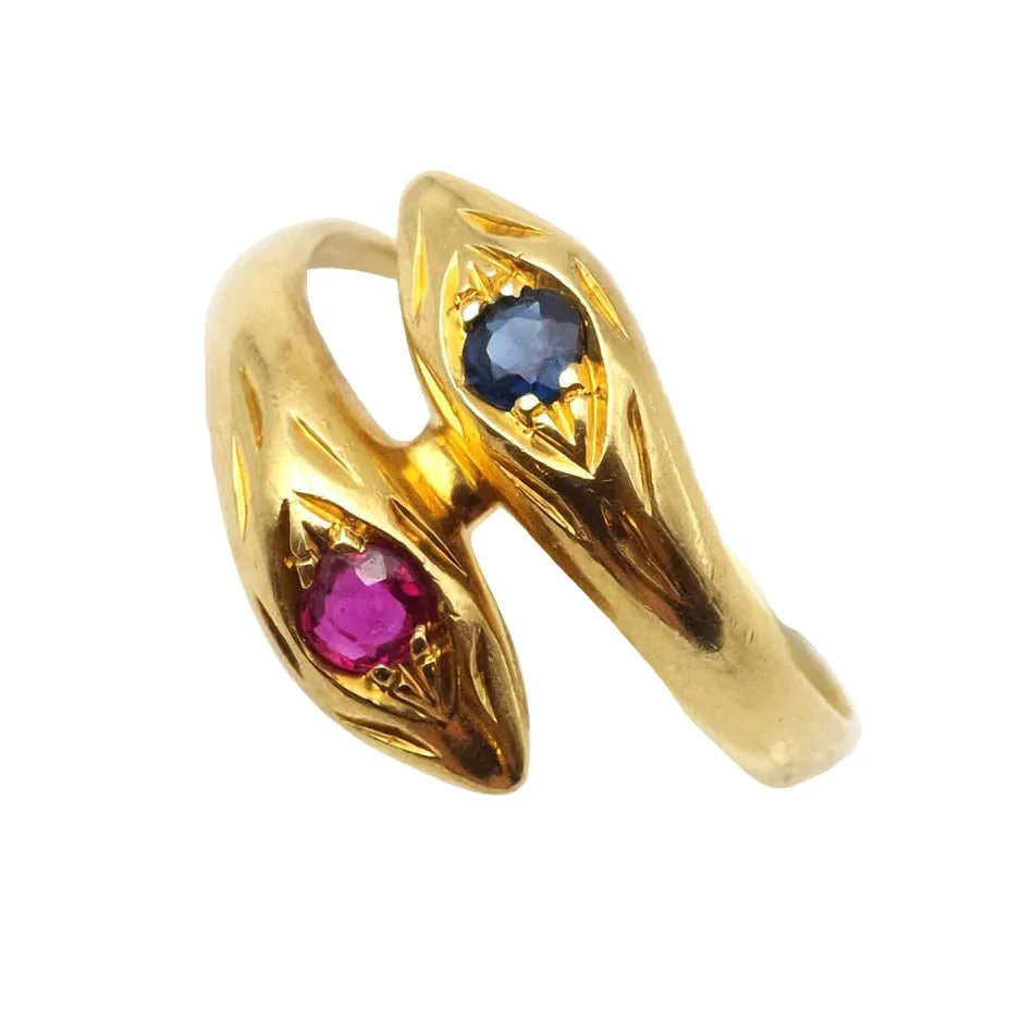 Bague Toi & Moi WEMPE en or jaune, saphir et rubis - Image 3