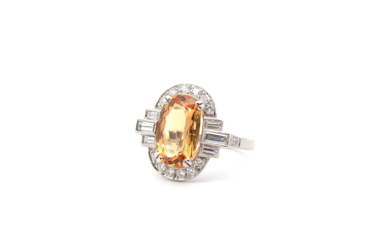 Bague topaze de 4,19cts et diamants en platine