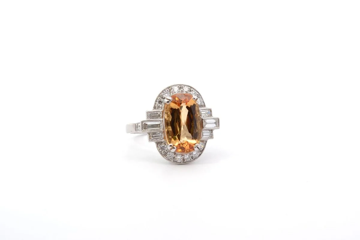 Bague topaze de 4,19cts et diamants en platine - Image 4